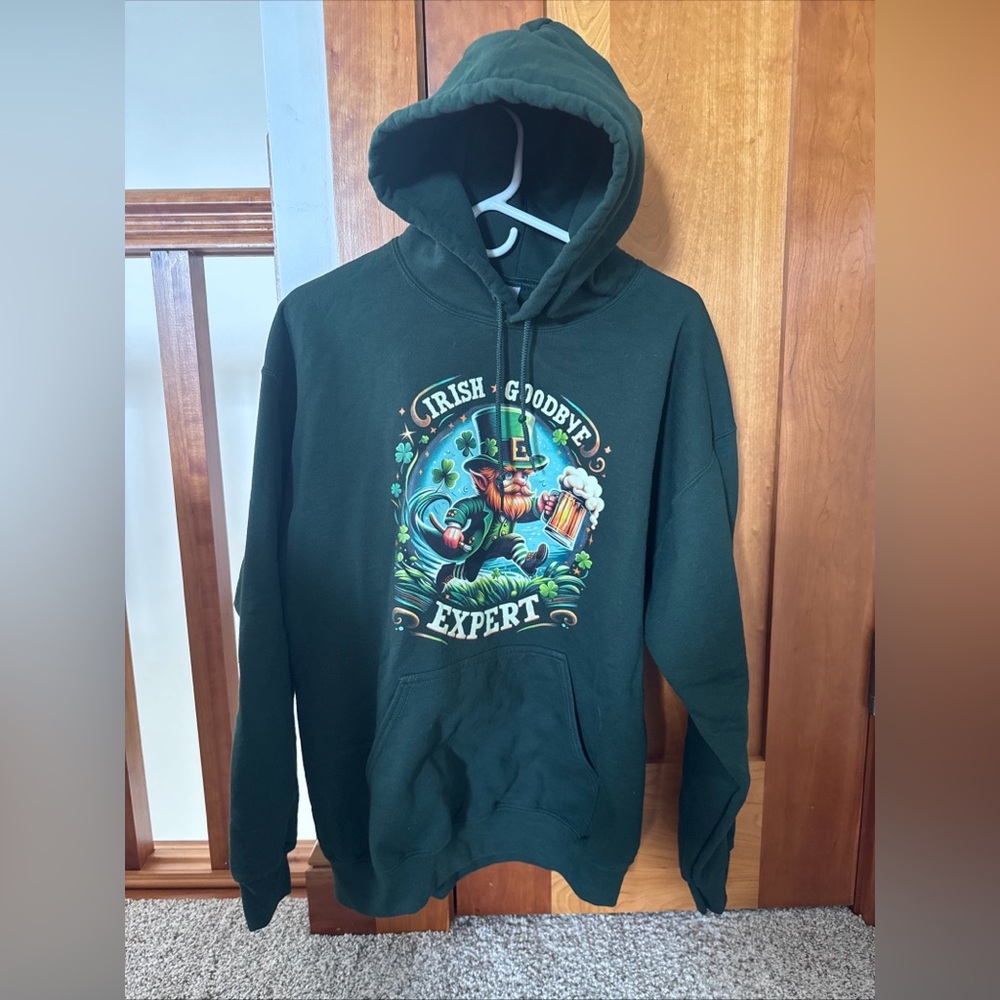 Irish Goodbye Expert St Patrick's Day Leprechaun Gildan Hooded Sweatshirt Pouch